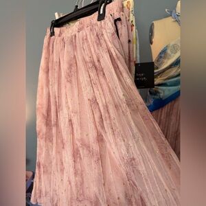 Alice Blue Blush Pink Pleated Midi Skirt with Gold Detail